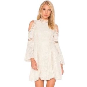 Alice+Olivia Lace Short Dress Bridal Ivory Bohemian Engagement Bachelorette Sz 4